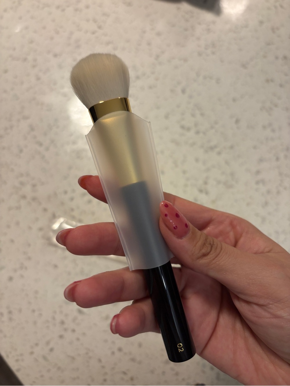 Tom Ford White Tapered Powder Brush with Gold Ferrule and Black Handle